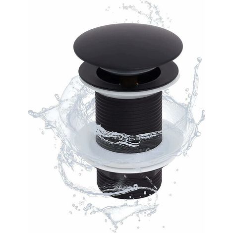 Universal Pop-Up Drain Valve, Matte Black, Black Basin Drain without Overflow, Universal Basin Drain without Overflow, Drain Valve, Tool-Free Installation, Matte Black