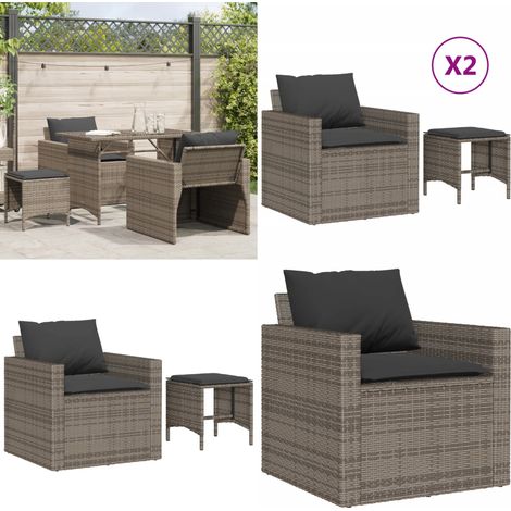 4-tlg. Garten-Sofagarnitur mit Kissen Grau Poly Rattan - Gartenmöbel - Outdoor-Möbel - Rattanmöbel - Gartenset - Lounge Set - Home & Living (1/5)