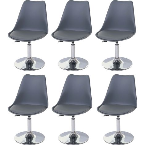 Lot de 6 chaises de salle à manger réglable en hauteur siège pivotant PVC et plastique gris foncé piètement métal chromé 040007775 (1/5)