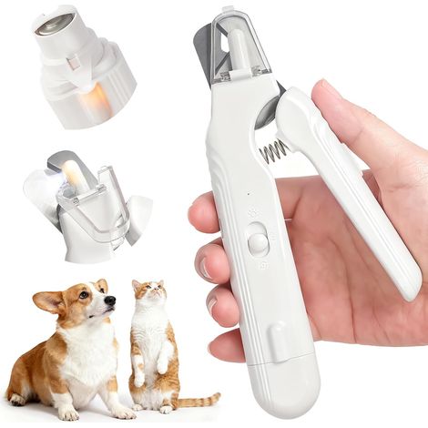 Coupe-griffes 2 en 1 pour chiens et chats de petite, moyenne et grande taille, avec 2 lumières LED et protection anti-éclaboussures, ultra silencieux, rechargeable par USB