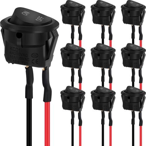 10 PCS black round toggle switch, Hanibos ON/Off Mini round toggle switch AC 6A/250V 10A/125V SPST 2-pin car switches with pre-wired