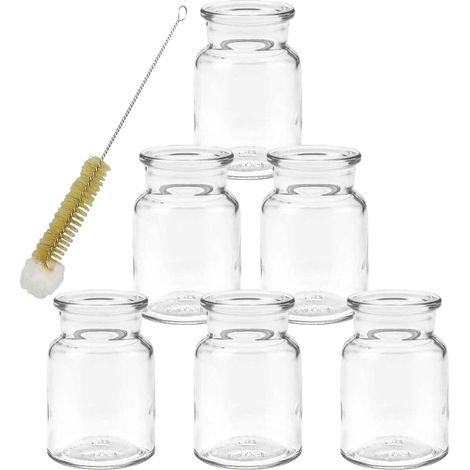 Lot de 6 flacons en Verre Vintage - Vases de Table décoratifs de Style rétro - avec Brosse - 6 Petits vases en Verre de 9 cm - avec Brosse à Bouteille (1/5)