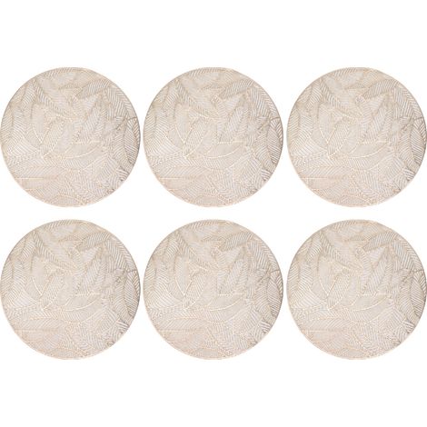 6 Pcs Round Placemat Gold Hollowed Eco Friendly PVC Heat Resistant 38cm Dining Table Mat