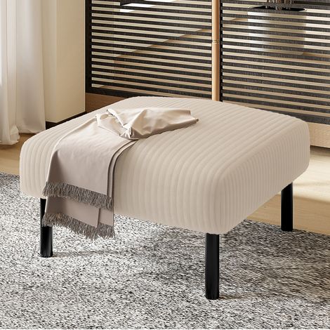 Pouf avec structure métallique, assemblage facile, en velours côtelé beige, pour salon, chambre, bureau et couloir (1/5)