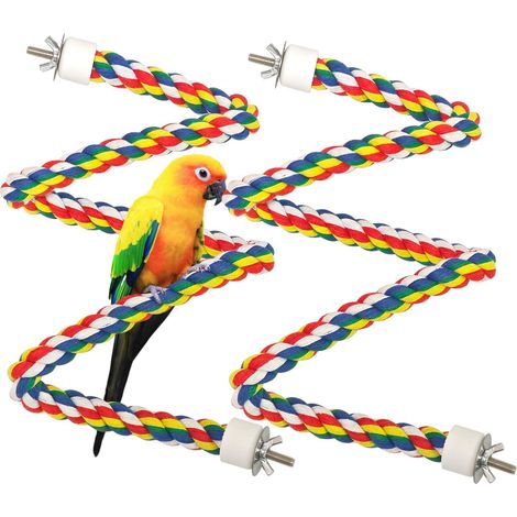 2Pcs Colorful Cotton Bird Parrot Spiral Rope Perch, Birdcage Swing Toys for Parrot/Parakeet/Cockatiel, 80cm (1/5)