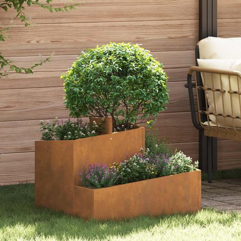 Jardinière Métal Marron 60x60x50 cm - Cache-pot Extérieur Acier Patiné, Design Moderne et Résistant aux Intempéries, Facile à Assembler et à Entretenir (1/4)