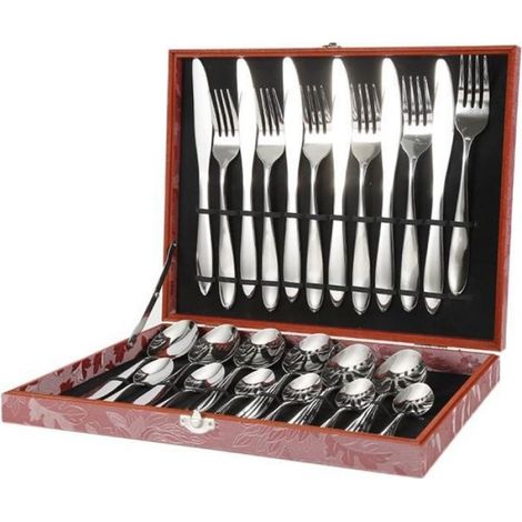 Couverts - Inox - 24 Pièces - Service complet - Compatible lave-vaisselle - Pour adultes