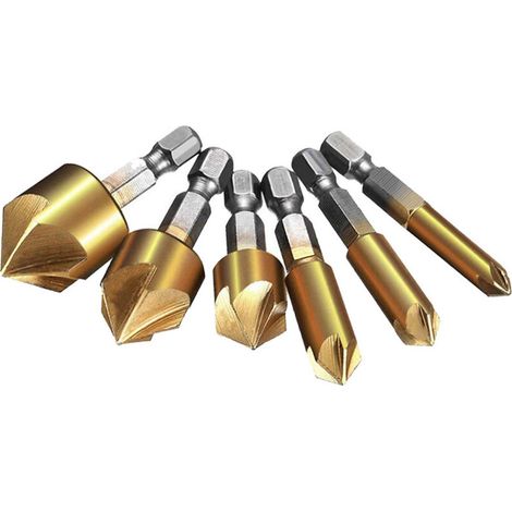 Portes de forage à fraiser,T-Audace 6pcs Hex Hex Shank Chanfreinage à cinq tranchants Perceuse Perceuse Punch Tool Punch Tool Punch (1/5)