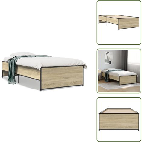 Bettgestell Sonoma-Eiche 100x200 cm Holzwerkstoff und Metall - Bettes Gestell - Holzbettrahmen - Doppelbett - Sonoma Eiche - Massivholzbette (1/5)