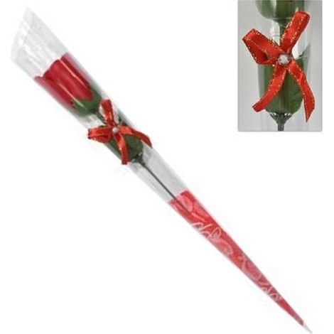 TrAdE Shop Traesio - Set 12 Pz Rose Rosa Rossa Fiore Con Diamantino Fiocco 36cm Regalo San Valentino - (1/5)