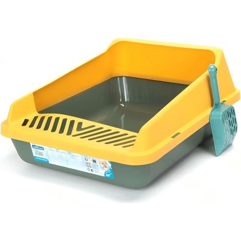 Bac à litière coloré pour chat, anti-éclaboussures, avec pelle et tapis.