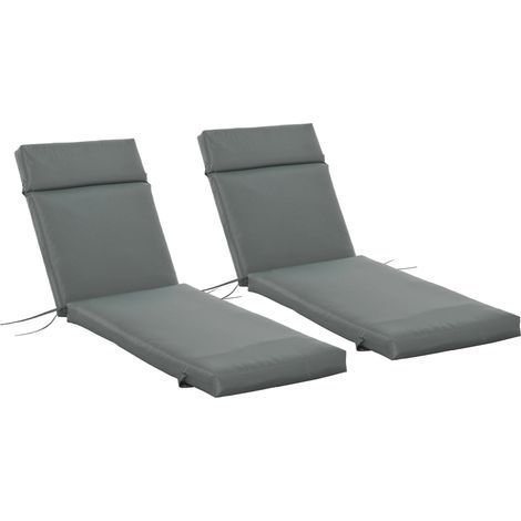Lot 2 matelas transat gris foncé – 196x55 cm, sangles d'attache – Bain de soleil, matelas uniquement, confort pour chaise longue