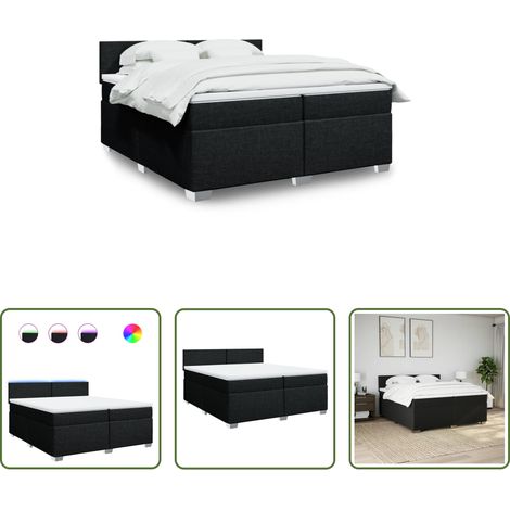 vidaXL Surmatelas - Sommier à lattes de lit avec matelas Noir 200x200 cm Tissu (1/5)