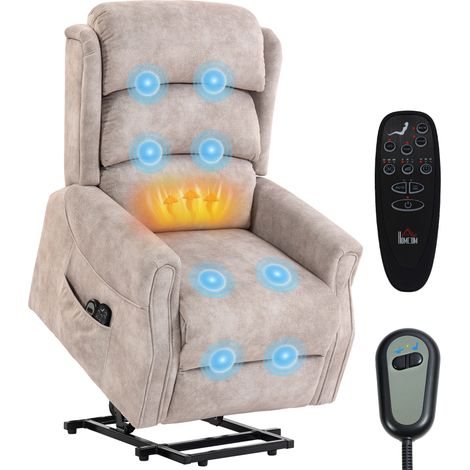 Fauteuil releveur électrique - HOMCOM - fonction massage et chaleur - avec télécommande - velours - 80x160x82cm - beige (1/5)