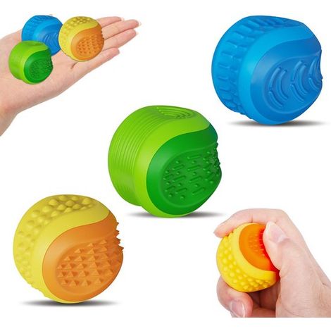 Lot de 3 balles anti-stress sensorielles pour enfants et adultes - Jouet en silicone - Silencieux et compact - Jouet anti-stress - Jaune, vert et bleu - Convient pour une utilisation en classe, au bur (1/5)