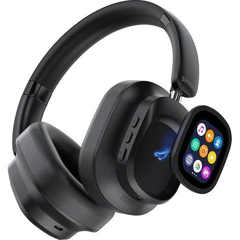 Casque ANC hybride sans fil Bluetooth 5.3 à écran LED tactile pliable - Noir, jack 3,5 mm (1/5)
