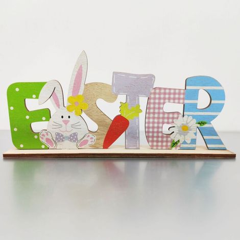 Ostern Dekoration zum Stellen – Schriftzug „Ostern“ mit Hase für Tisch & Zuhause Bunte Deko (1/4)