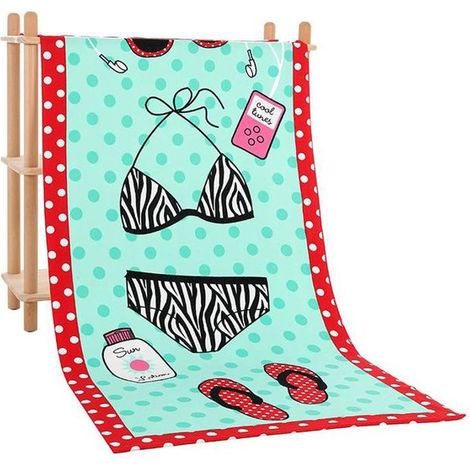 Serviette de plage 150x70 cm - Microfibre - Séchage rapide - Motif Imprimés bikini - Convient pour les loisirs de plage en été