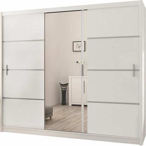 Armario Honolulu 107, Blanco, 215x250x61cm, Puertas de armario: Correderas, Número de estantes: 0