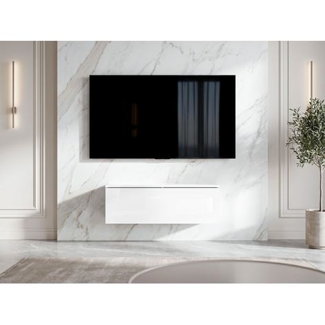 AX LIVING Lowboard TV Kommode 100 cm Barvo Weiß Matt/Hochglanz Hängend