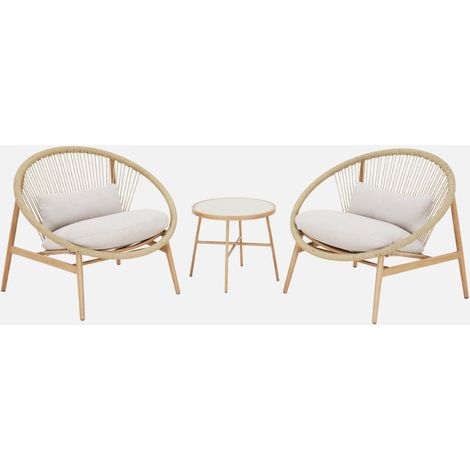 Set 2 poltrone da giardino con tavolo in acciaio e rattan