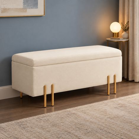 Sitzbank mit Stauraum 100/40/42 cm in Beige, gepolstert mit Metallfüßen (1/5)