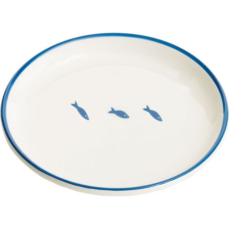 Set di 2 Piatti Piani Stencil in Ceramica Artigianale con Motivo Pesci Azzurro Diametro 28 cm - Design Esclusivo Made in Italy per la Tua Tavola
