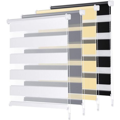 Enrouleur Jour Nuit sans Perçage 55cm x 100cm Blanc Stores zébrés de Protection Solaire Facile à Installer avec Clips pour Fenêtre ou Porte (1/5)