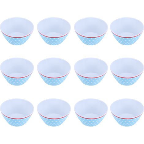 12 Pièces Bols à Salade 6 Pouces, Vaisselle de Service Imitation Porcelaine, Points Bleu Clair