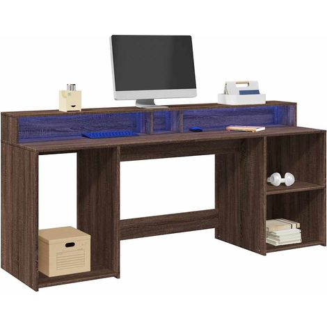 LED-Schreibtisch Braun Eichen-Optik 200x55x91 Holzwerkstoff