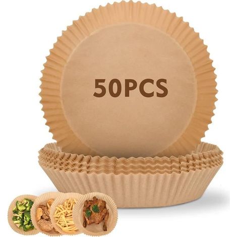 Feuilles de papier sulfurisé pour friteuse à air chaud - Non toxiques - 50 feuilles - Antiadhésives - Blanches - 100 % cellulose (1/4)