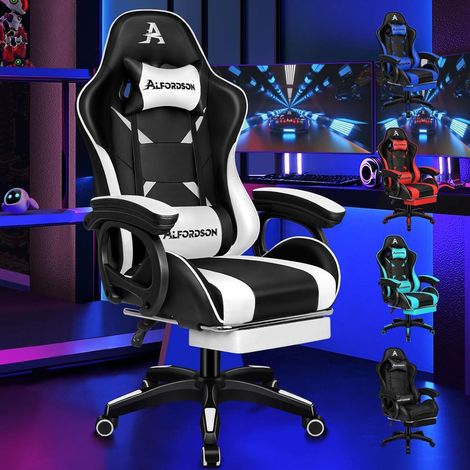 Gamingstuhl Bürostuhl 2-Punkt-Massage Fußstütze Weiß PU-Leder (1/5)