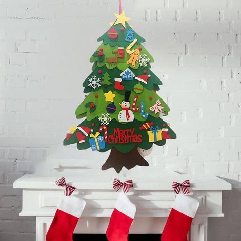 Sapin de Noël en feutrine avec lumière LED - Décoration de Noël à suspendre pour la maison, à monter soi-même - Idéal pour les enfants - Nouvel An 2021 (1/5)
