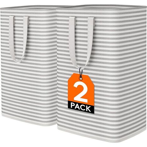 Panier à linge pliable 75L – Imperméable avec poignées – Rangement pour vêtements, serviettes, jouets – Gris, lot de 2 (1/5)