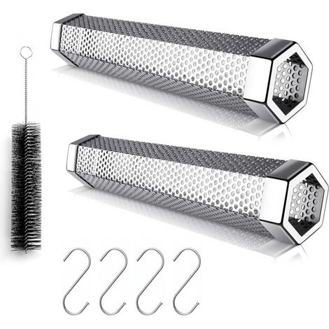 Tube de Fumage à Granulés, 2 Pièces en Acier Inoxydable avec Brosse, Parfait pour BBQ, Viandes, Poissons et Steaks