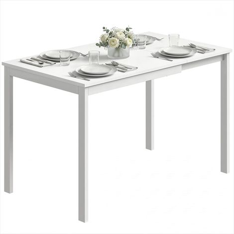 Table à manger rectangulaire extensible 80-120 cm MDF et acier blanc, pour 4 à 6 personnes, style scandinave (1/5)