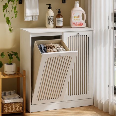 Armario para ropa blanco con fachada de lamas y puerta abatible, 2 compartimentos en MDF y tablero de partículas (1/5)