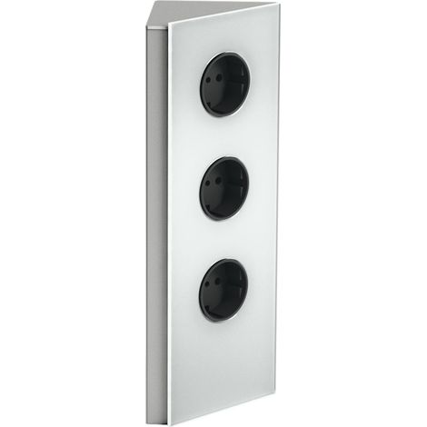 WIPO Steckdosenelement Power Eck G, 3 Schukosteckdosen, Edelstahl/Glas weiß