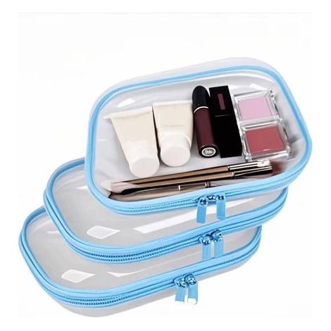 Coffret de rangement portable 3 pièces - Sac de transport rigide pliable avec fermeture éclair - Boîte transparente à zip pour voyages - Facile à transporter - Idéal pour cosmétiques, briques et puzzl (1/5)