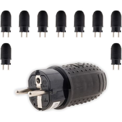 Zenitech – Lot de 10 fiches mâles 16A 2P+T étanches IP44 – Caoutchouc robuste pour extérieur – Résistance aux chocs et à l'usure