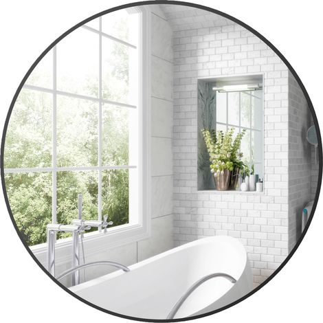 Miroir mural rond dia. 70 cm cadre métal noir (1/5)