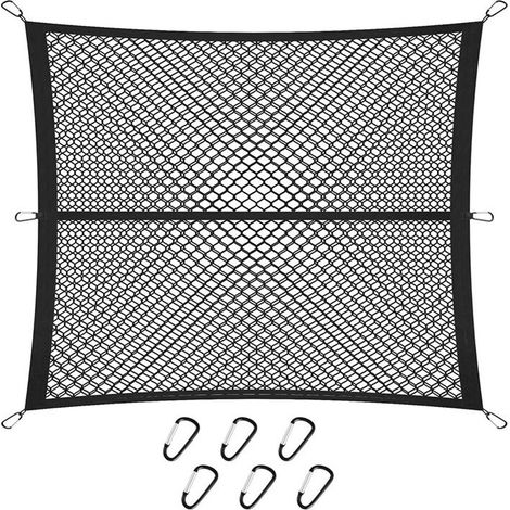 Kofferraumnetz 120 x 120 cm, erweiterbar auf 210 x 210 cm, mit 6 Haken, doppellagig, hochelastisch, für Pkw-/SUV-Kofferraum
