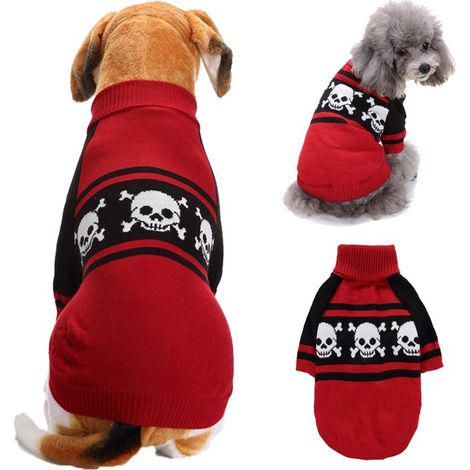 Halloween Citrouille Chien Pull Pet Costume Mode Vacances Fête Chiot Cadeaux pour Chiens et Chats(Crâne rouge S) (1/4)