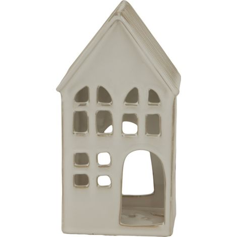 House Tea Light Holder Decoration - Ceramic - L6 x W9 x H16 cm - White