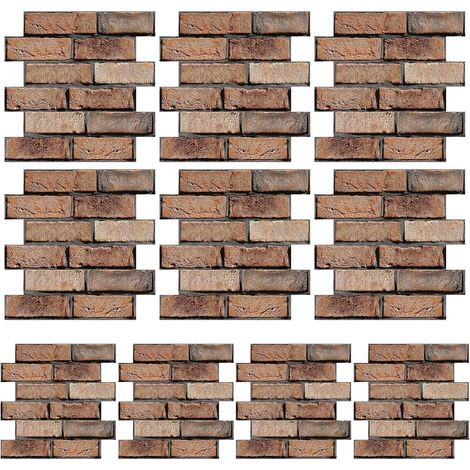 Lot de 10 panneaux muraux 3D autocollants - 30 x 30 cm - Aspect brique - Pour intérieur et extérieur - Imperméable - En PVC - Pour chambre à coucher, cuisine, salon, bureau (1/5)