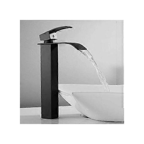 Wasserfallarmatur mit hohem Auslauf, Einloch-Waschtischmischer, Handwaschtischarmatur mit Einhebelmischer aus Kupfer für Warm- und Kaltwasser im Badezimmer