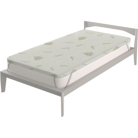 Topper Singolo 80x190 cm Memory Sfoderabile Fodera Aloe con Elastici in Poliestere Bianco