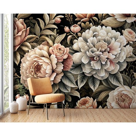 Papier peint fleuri pivoines dantan creme - 150 x 250 cm (1/2)