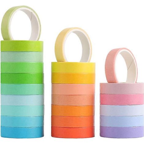 Lot de 24 rouleaux de ruban adhésif coloré pour décorer vos mains, carnets, albums photo et autres supports.