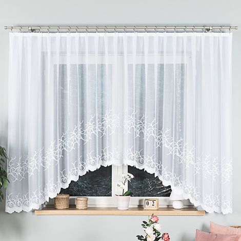 BAKARO - Tenda jacquard pronta all'uso con taglio in basso - 420x160 cm - bianco (1/5)